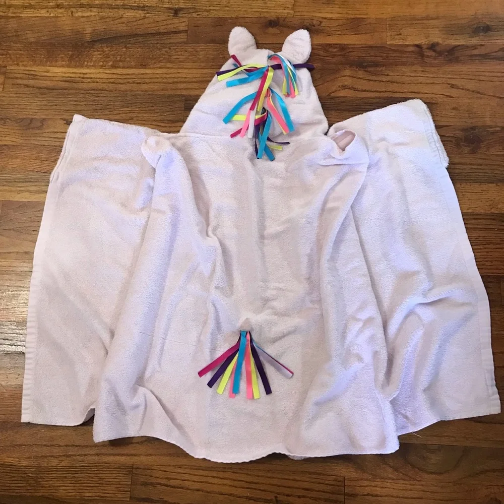 Girls Kids Bath Towel Wrap Cover Hooded Hoodie Unicorn Design Terry Clo Ribbons